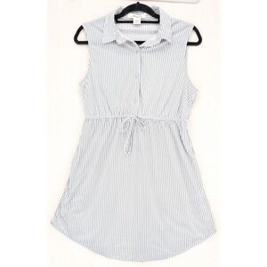 Passport Gray White Stripe Sleeveless Collared Shirt Dress Button Up Large